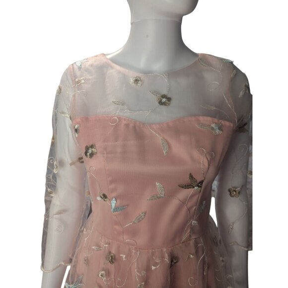Womens Dress Sz M Embroidered Mesh Overlay Balletcore Soft Girl 1950s Retro - Picture 3 of 11